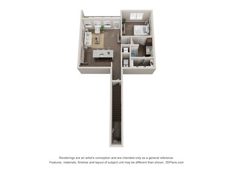 Floor plan for 1 bed, 1 bath, 873 sqft